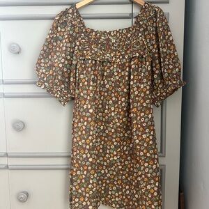 Doen Floral Brown Dress with Puff Sleeves